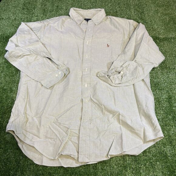 Mens Ralph Lauren Green Collared Button Down Long Sleeve Dress Shirt Size Large - Picture 1 of 6